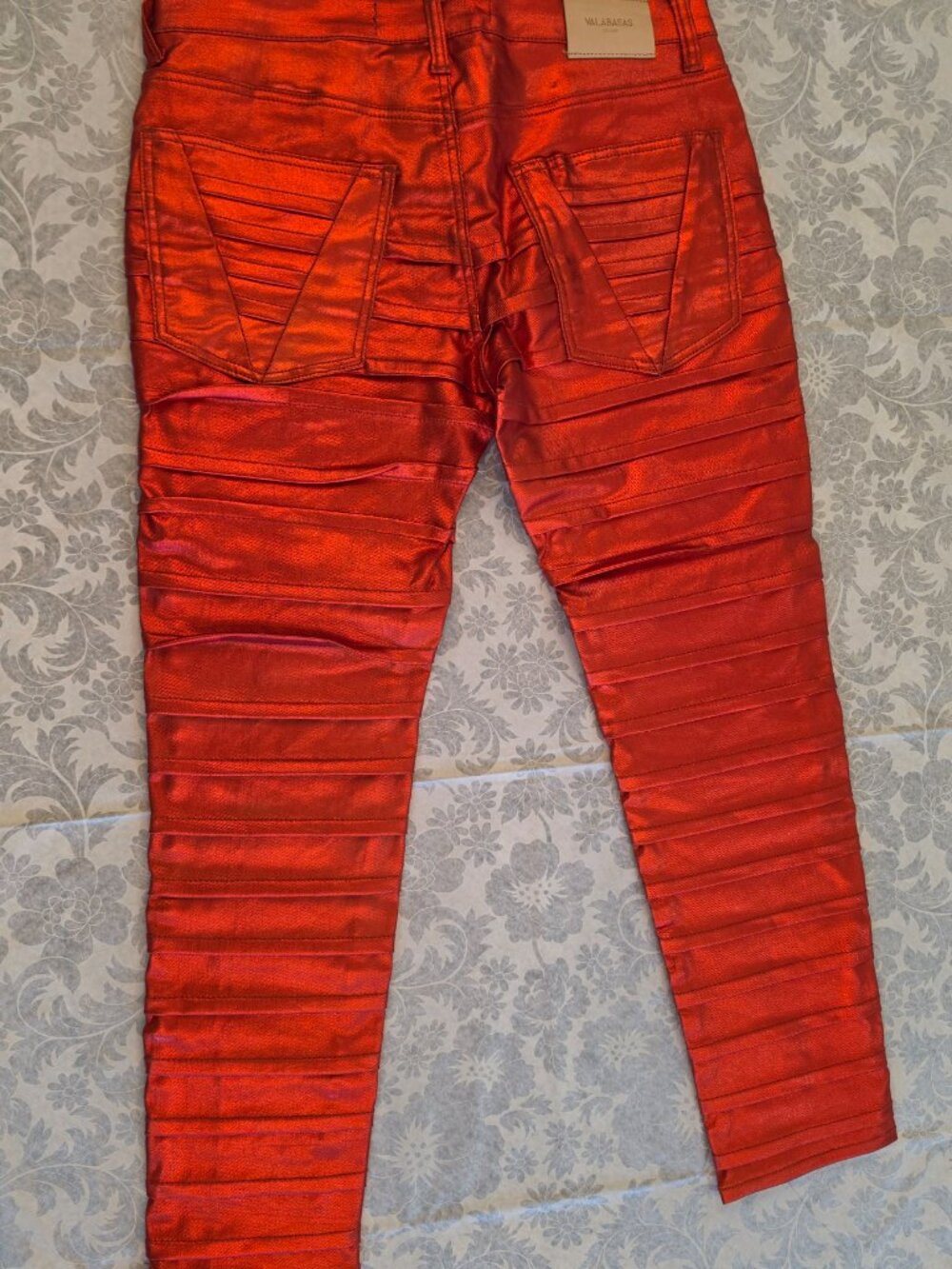 Valabasas Delta Stacked Jeans Zodiac Verde / Red Metallic Waxed Pleated - Picture 2 of 13